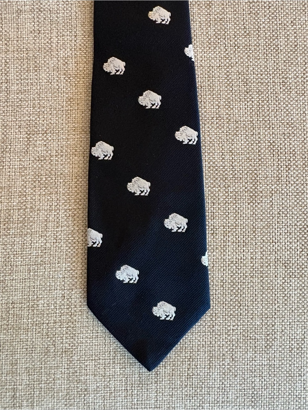 Christian Pelini Navy Tie with Silvery White Buffalo Motif
